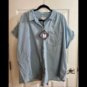 Ava & Viv NWT Jean Short Sleeve Button-up Shirt-Sz 2X